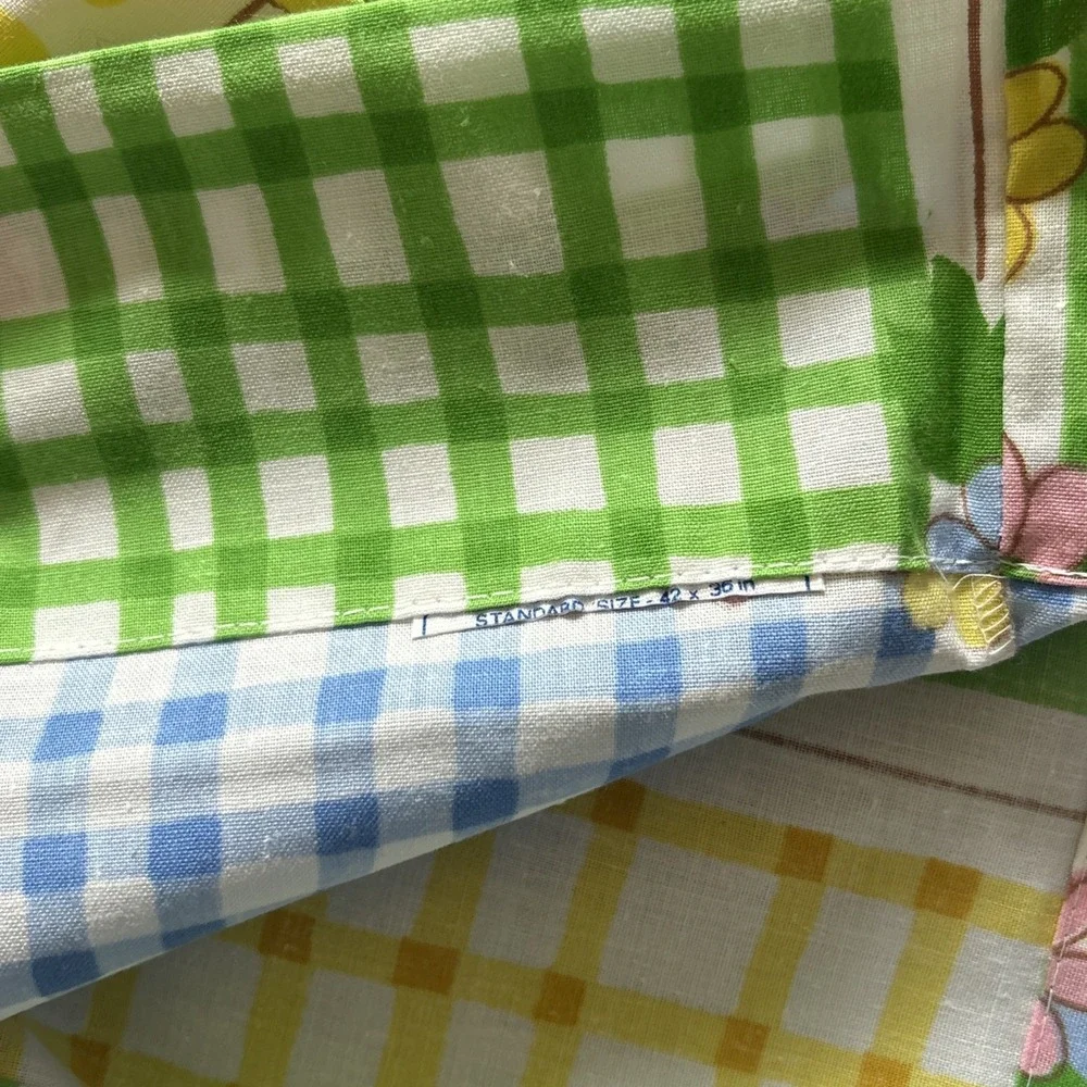 Vintage Cannon 70s Daisy TWIN‎ SIZE Sheet Set Gingham Square Monticello Muslin